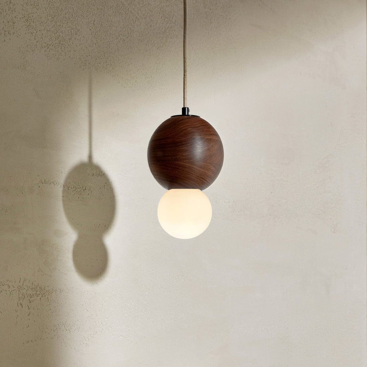 Bright Beads Sphere Pendant in Walnut & Brushed Black with Fabric Flex